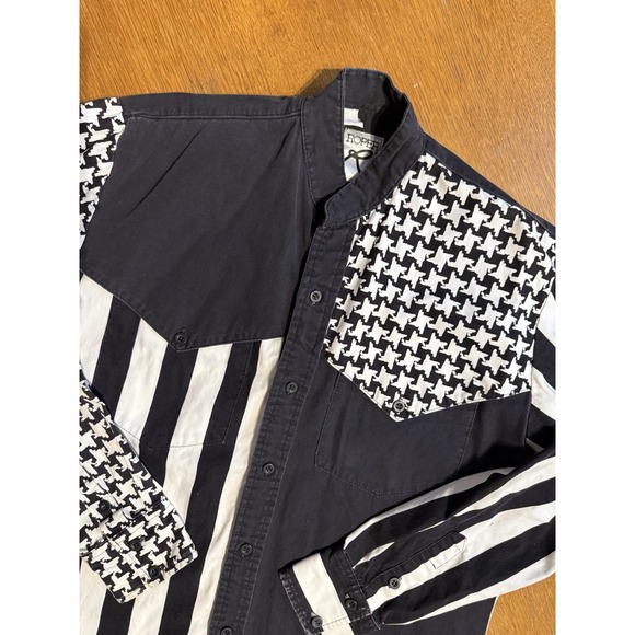 Roper Other - VTG Roper Western Shirt Mens M Black White Houndstooth Striped Band Collar USA